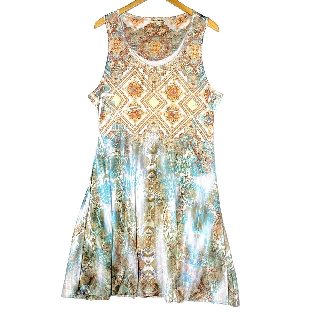 Y2k World Unity Festival Gold Rhinestones Studded Boho Dress Womens L 2000s 90s
